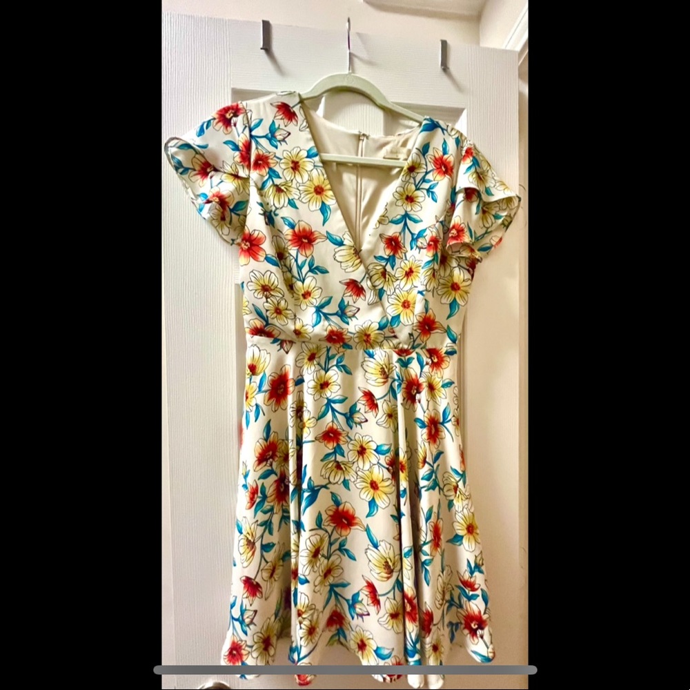 Cream and floral faux wrap sundress from Altar’d State Size M